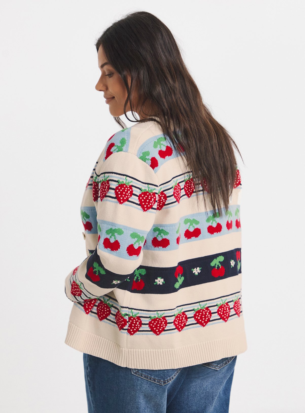 SIMPLY BE Fruit Fair Isle Crew Neck Cardigan 20-22 - Image 2 thumbnail